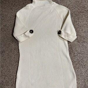 Women's Cream Ribbed Turtleneck Sweater